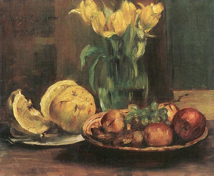 Lovis Corinth Stillleben mit gelben Tulpen, apfeln und Grapefruit Norge oil painting art